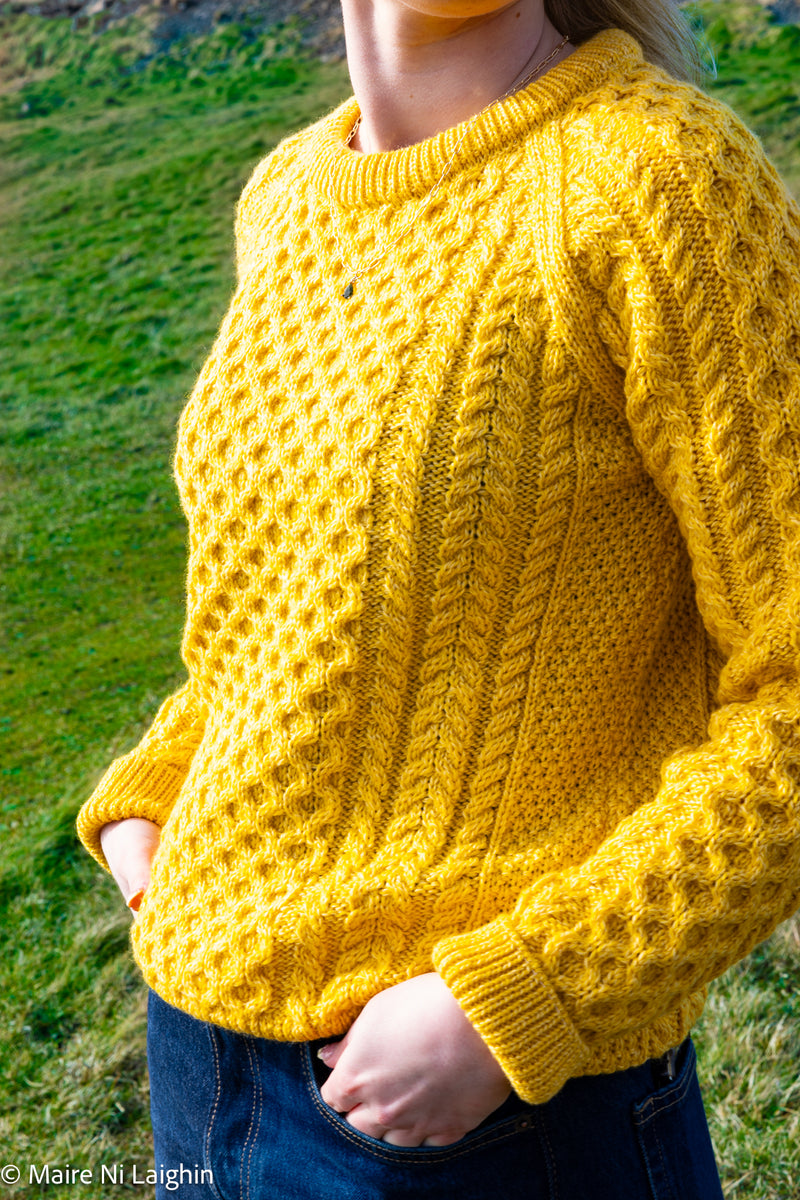 Aran Sweater Uni Sweater Womens' Aran Sweater Yellow – The Dingle
