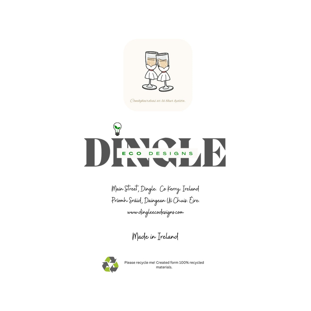 Eco-Friendly Wedding Greeting Cards – Comhghairdeas &amp;amp; Congratulations

Celebrate love with this charming wedding greeting cards featuring Irish and English messages, like "Comhghairdeas" and "Congratulations." Crafted from 100% recycled paper, this card offers a beautiful way to congratulate the happy couple while being kind to the planet.

🌿 Eco-Friendly: Made with 100% recycled materials.
🇮🇪 Bilingual: Warm wishes in both Irish and English.
💖 Locally Designed: Inspired by the beauty of Dingle Peni
