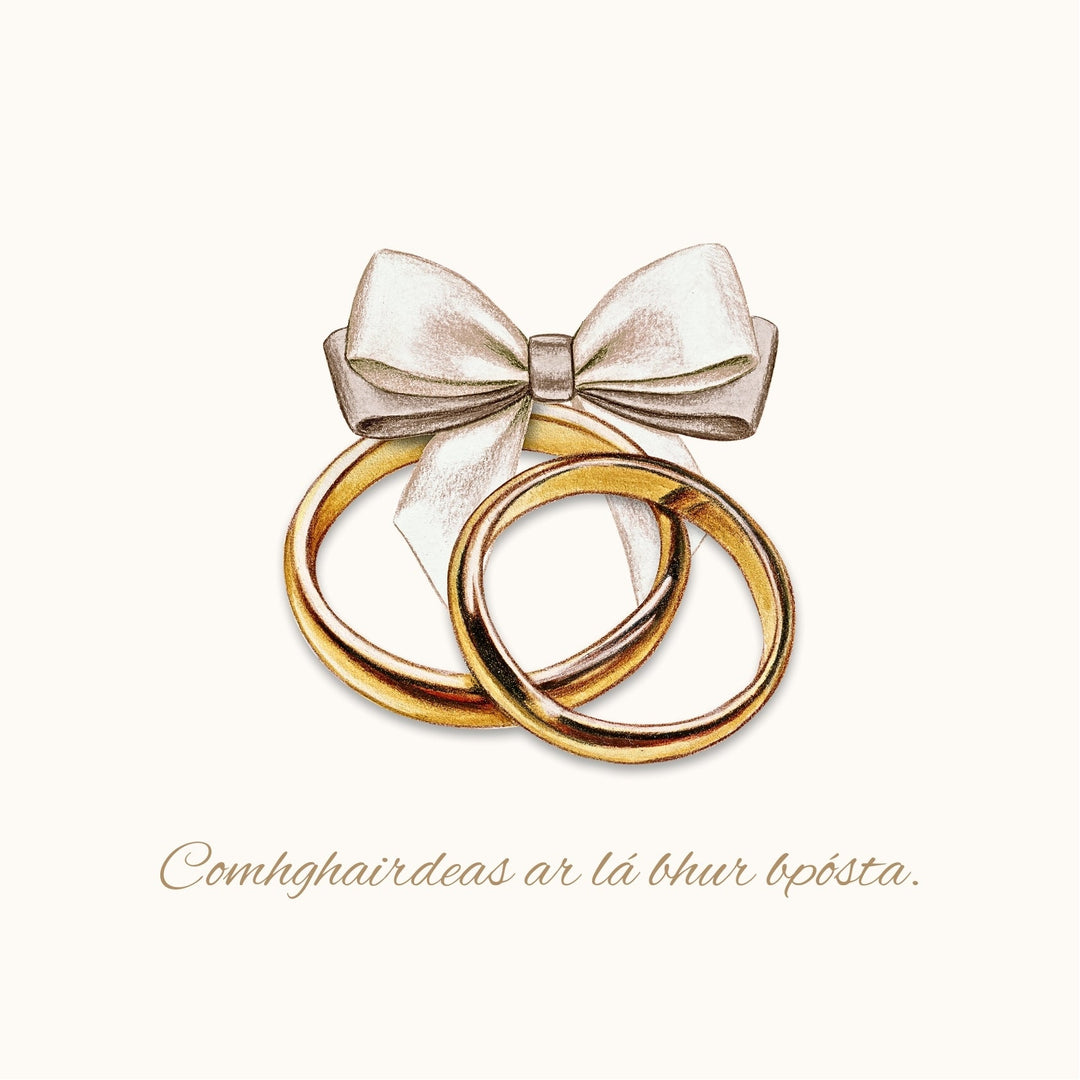 Eco-Friendly Wedding Greeting Cards – Comhghairdeas &amp;amp; Congratulations

Celebrate love with this charming wedding greeting cards featuring Irish and English messages, like "Comhghairdeas" and "Congratulations." Crafted from 100% recycled paper, this card offers a beautiful way to congratulate the happy couple while being kind to the planet.

🌿 Eco-Friendly: Made with 100% recycled materials.
🇮🇪 Bilingual: Warm wishes in both Irish and English.
💖 Locally Designed: Inspired by the beauty of Dingle Peni