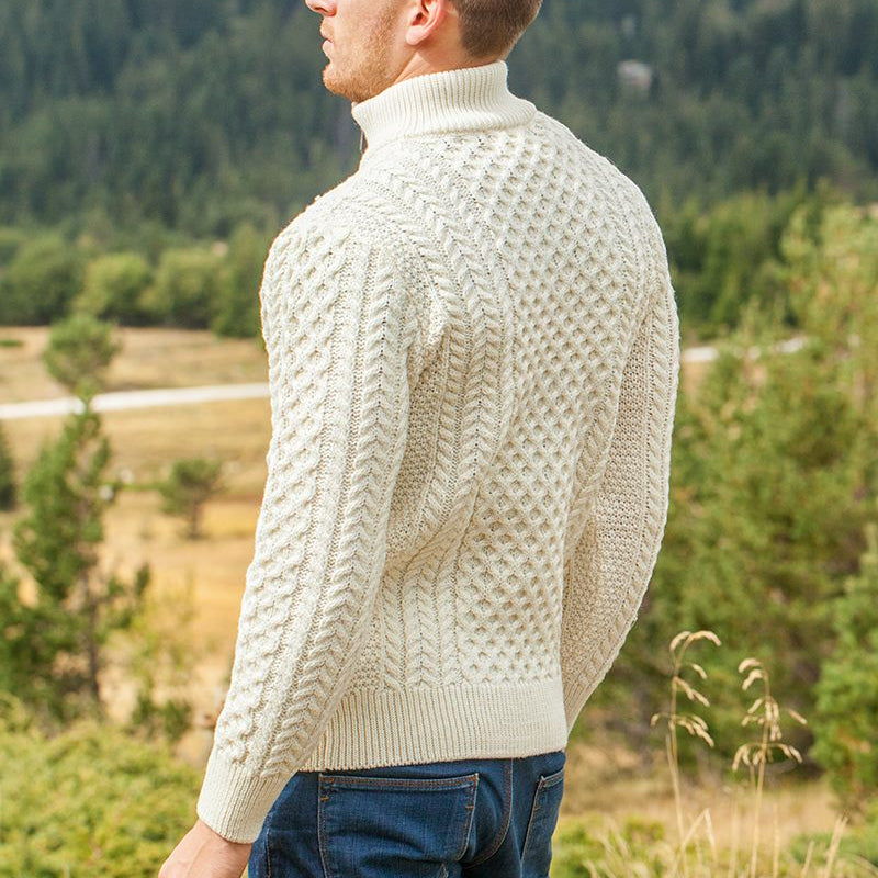 Elevate your wardrobe with our Men’s Irish Full-Zip Aran Sweater, crafted for the modern gentleman who values warmth, comfort, and heritage. This versatile sweater seamlessly blends traditional Irish craftsmanship with contemporary functionality.

🌟 Key Features
🐑 Premium Material: Made from 100% Merino wool, delivering exceptional softness, warmth, and breathability—perfect for cool weather or layering.
🌀 Classic Aran Stitching: Showcasing traditional Aran patterns on both the front and back, celebratin