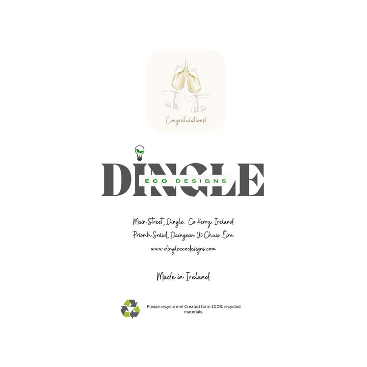 Eco-Friendly Wedding Greeting Cards – Comhghairdeas &amp;amp; Congratulations

Celebrate love with this charming wedding greeting cards featuring Irish and English messages, like "Comhghairdeas" and "Congratulations." Crafted from 100% recycled paper, this card offers a beautiful way to congratulate the happy couple while being kind to the planet.

🌿 Eco-Friendly: Made with 100% recycled materials.
🇮🇪 Bilingual: Warm wishes in both Irish and English.
💖 Locally Designed: Inspired by the beauty of Dingle Peni