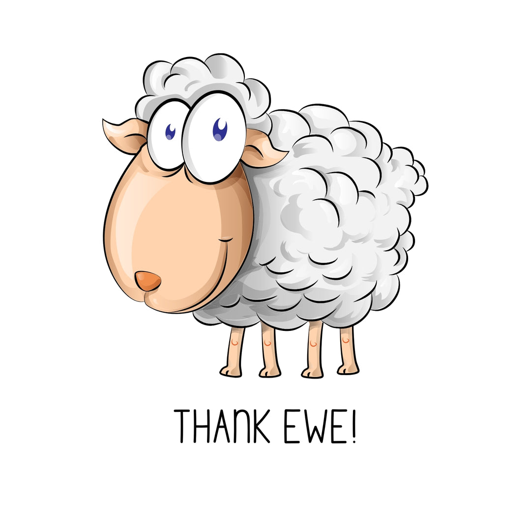 "Thank Ewe" Sheep Greeting Card – Eco-Friendly

Say thanks with a touch of humor and charm! This eco-friendly greeting card features an adorable sheep and the playful message "Thank Ewe". Designed on the Dingle Peninsula and crafted from 100% recycled materials, it’s perfect for any occasion