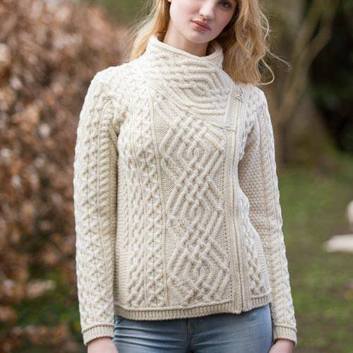 ☘️ Ladies Irish-Made Side-Zip Cable Knit Aran Cardigan 🧶
Biker Style Meets Timeless Irish Craftsmanship

Elevate your wardrobe with the Ladies Irish-Made Side-Zip Cable Knit Aran Cardigan, a bold take on traditional Aran knitwear with a modern, biker-inspired twist.

🌟 Key Features You’ll Love:
🧵 Premium Material: Made from 100% Supersoft Merino Wool for unmatched warmth, softness, and comfort.
🪡 Stylish Design: Features a unique side-zip closure, adding a modern biker edge to the classic Aran cardigan.