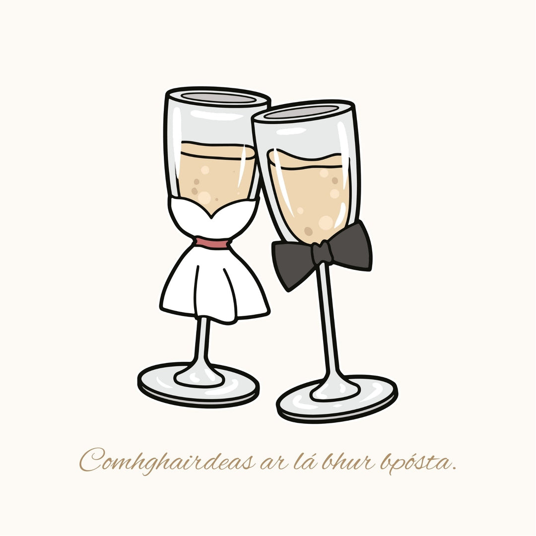 Eco-Friendly Wedding Greeting Cards – Comhghairdeas &amp;amp; Congratulations

Celebrate love with this charming wedding greeting cards featuring Irish and English messages, like "Comhghairdeas" and "Congratulations." Crafted from 100% recycled paper, this card offers a beautiful way to congratulate the happy couple while being kind to the planet.

🌿 Eco-Friendly: Made with 100% recycled materials.
🇮🇪 Bilingual: Warm wishes in both Irish and English.
💖 Locally Designed: Inspired by the beauty of Dingle Peni
