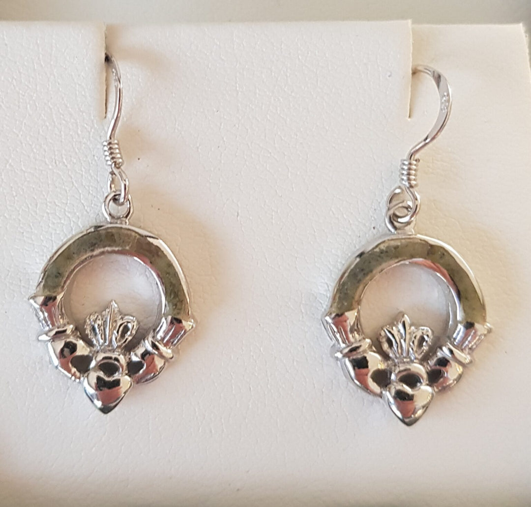 Sterling Silver Claddagh Earrings with Connemara  Marble