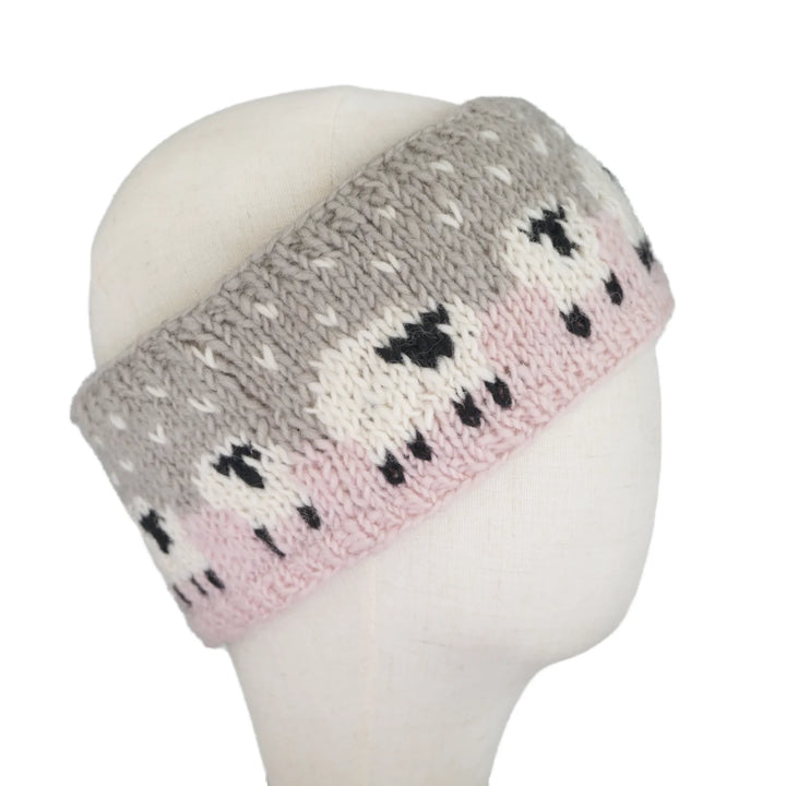 Wool Sheep Headband Pink/Grey