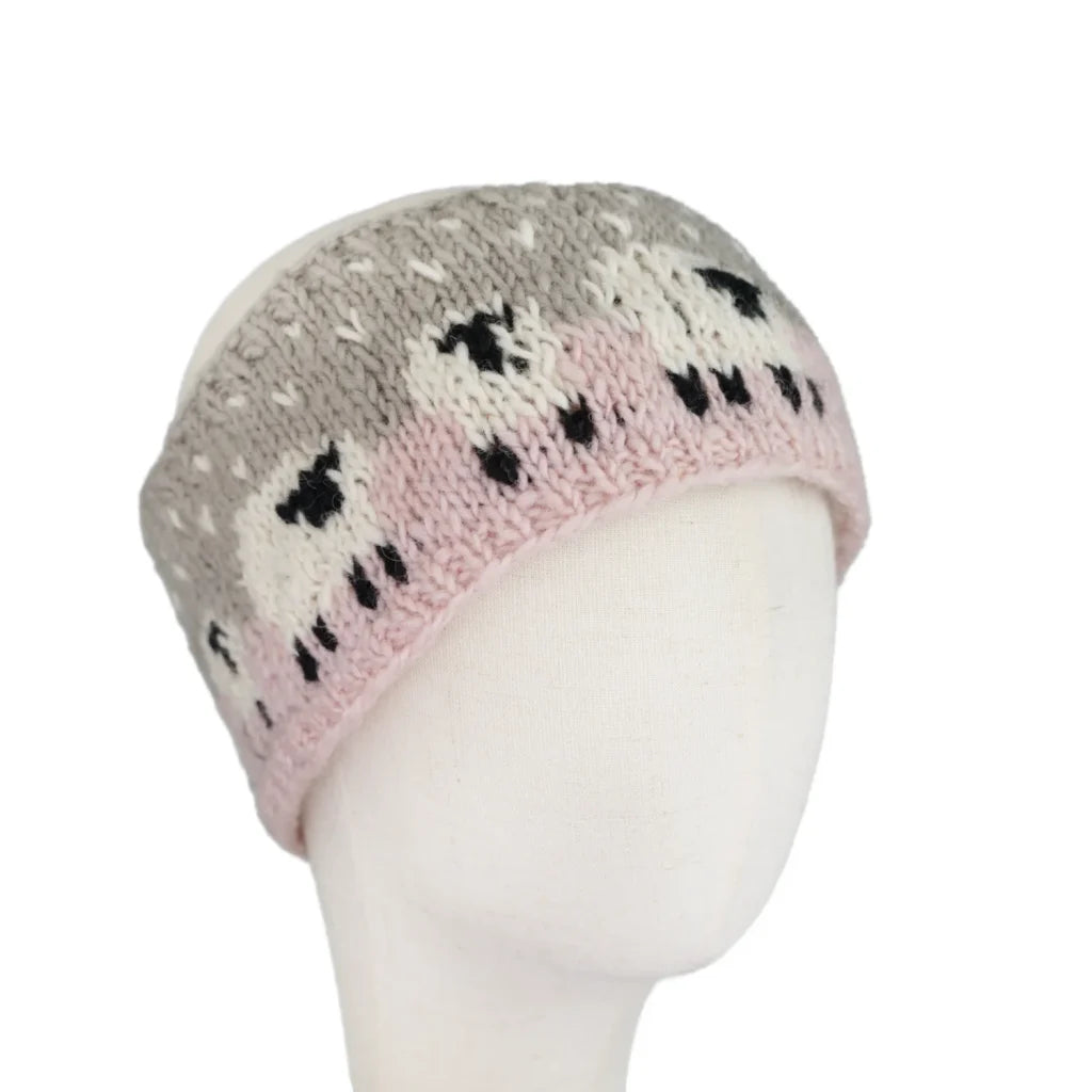 Wool Sheep Headband Pink/Grey