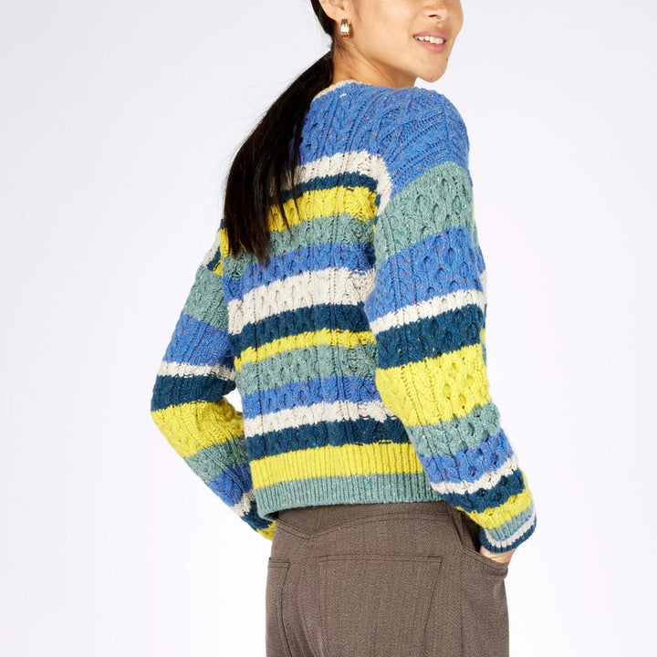 Maya Multi-Coloured Aran Sweater – Genesis Collection 🧶🌈

Part of the Genesis Collection, the ‘Maya’ sweater is a fresh take on classic Aran knitwear. It combines traditional Aran stitches with a playful, contemporary silhouette and bold multi-coloured stripes for a standout look.

✨ Designed with a vibrant marina base and contrasting stripes of chalkstone, ink marl, ocean mist &amp;amp; buttercup, this cropped yet generous sweater is all about modern comfort with timeless style.