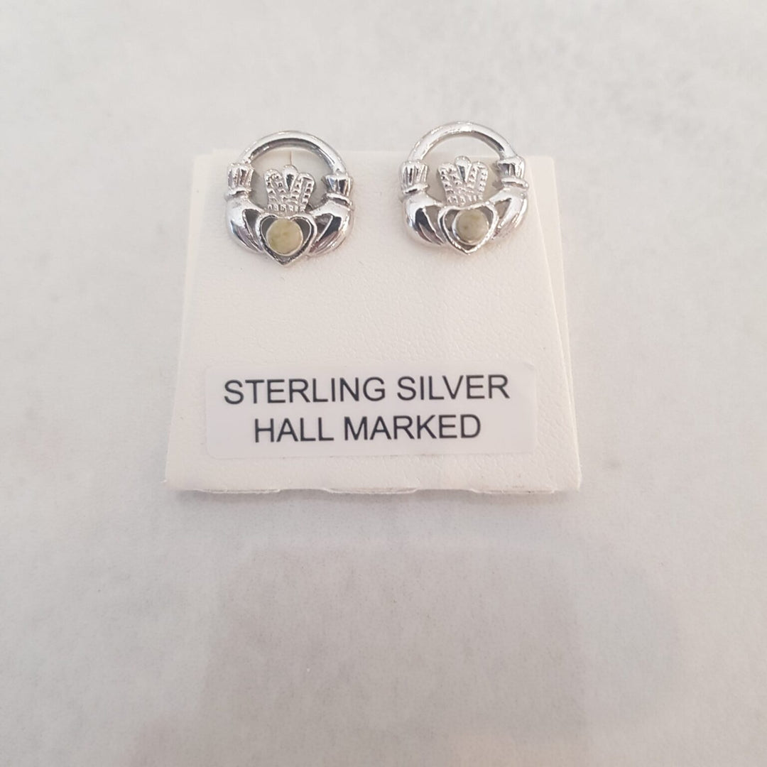 Connemara Marble Claddagh Stud Earrings
