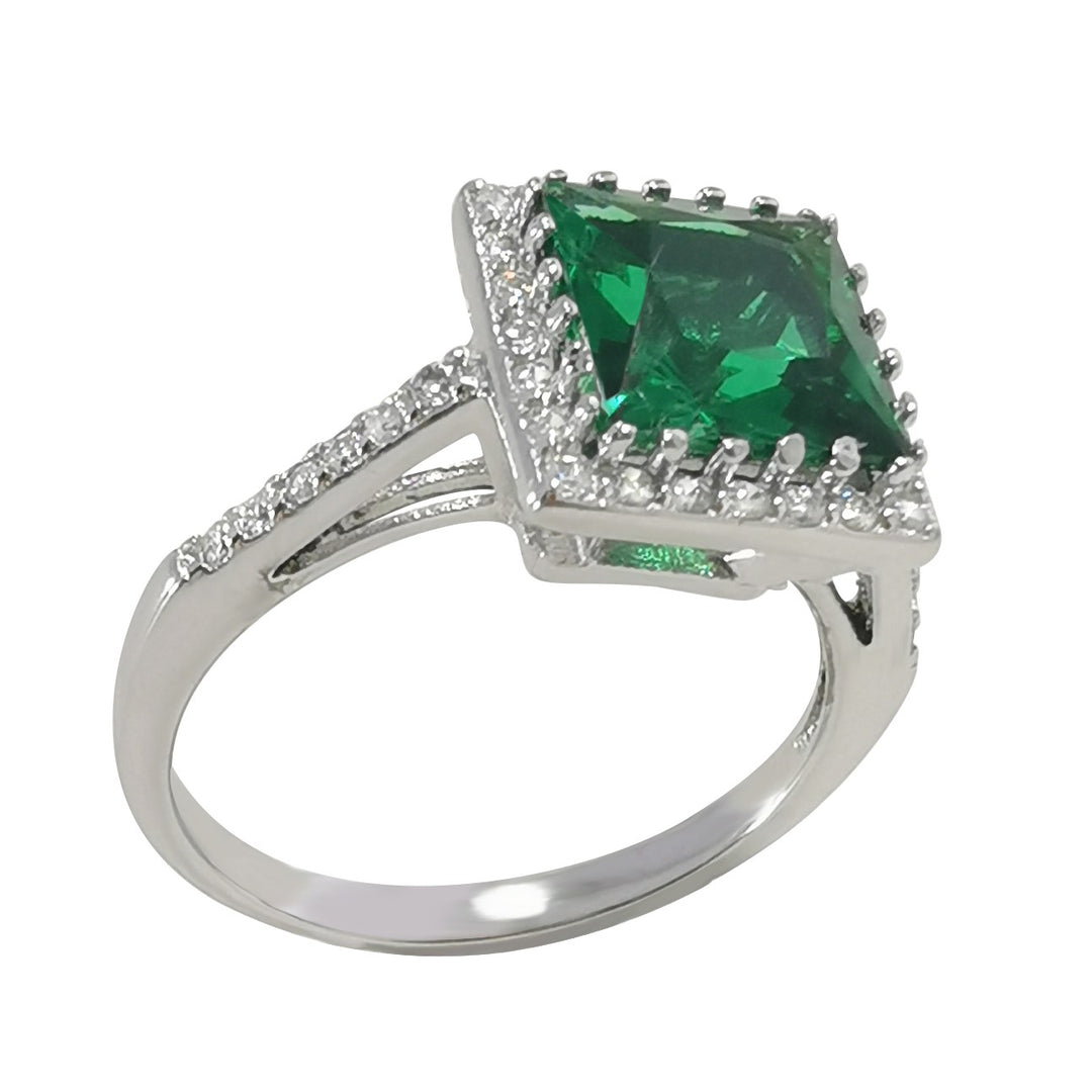 Sterling Ring with Emerald and Diamonds