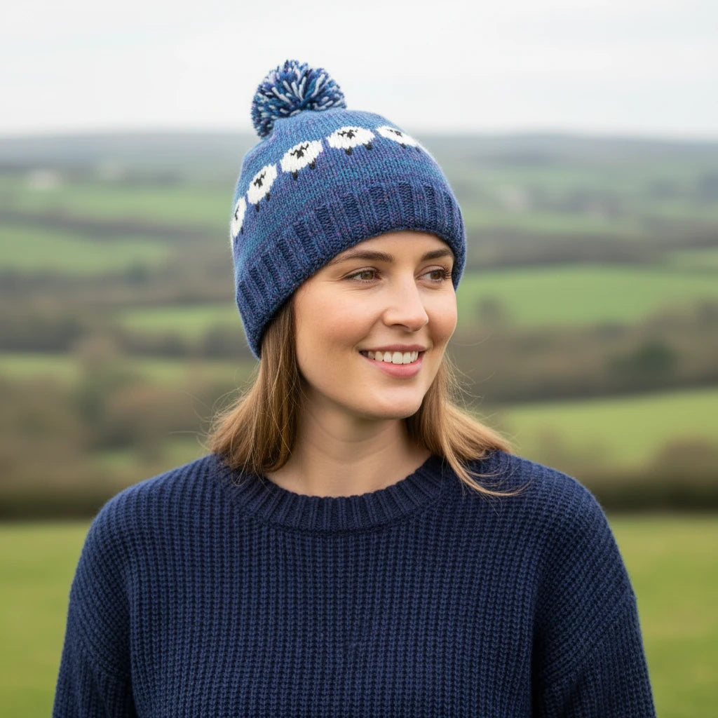 🐑🧤&amp; Irish Wool Bobble Hats– Hand-Knitted with Charming Sheep DesignStay warm in style with these hand-knitted Irish wool bobble hat, featuring a playful sheep pattern that celebrates Ireland’s rich farming heritage and rolling green hills 🐑🌿.