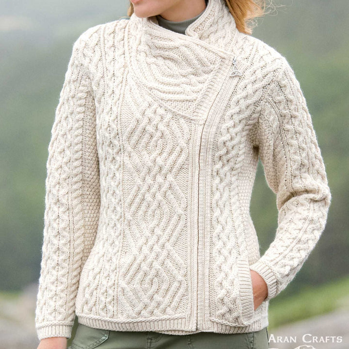 ☘️ Ladies Irish-Made Side-Zip Cable Knit Aran Cardigan 🧶
Biker Style Meets Timeless Irish Craftsmanship

Elevate your wardrobe with the Ladies Irish-Made Side-Zip Cable Knit Aran Cardigan, a bold take on traditional Aran knitwear with a modern, biker-inspired twist.

🌟 Key Features You’ll Love:
🧵 Premium Material: Made from 100% Supersoft Merino Wool for unmatched warmth, softness, and comfort.
🪡 Stylish Design: Features a unique side-zip closure, adding a modern biker edge to the classic Aran cardigan.