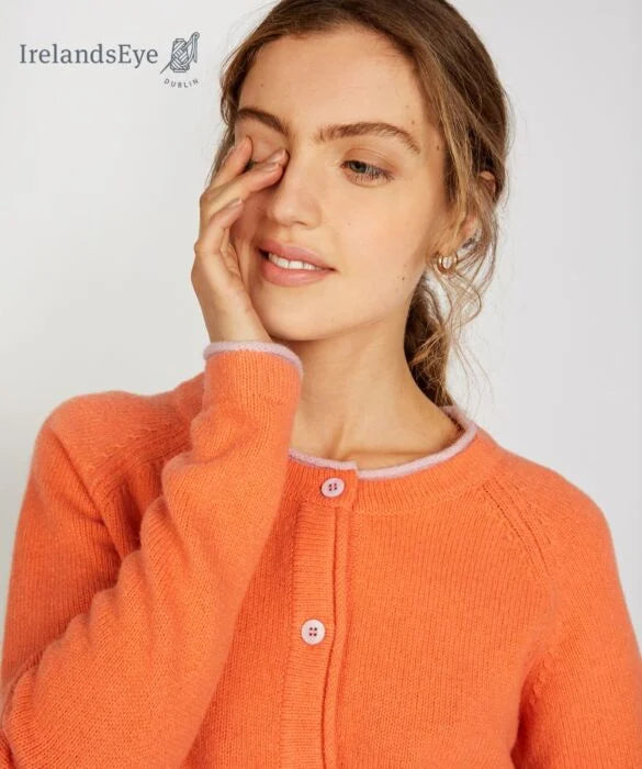 Orange Ireland Eye Knitwear Wool And Cashmere Killiney Cardigan Coral