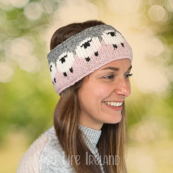 Wool Sheep Headband Pink/Grey