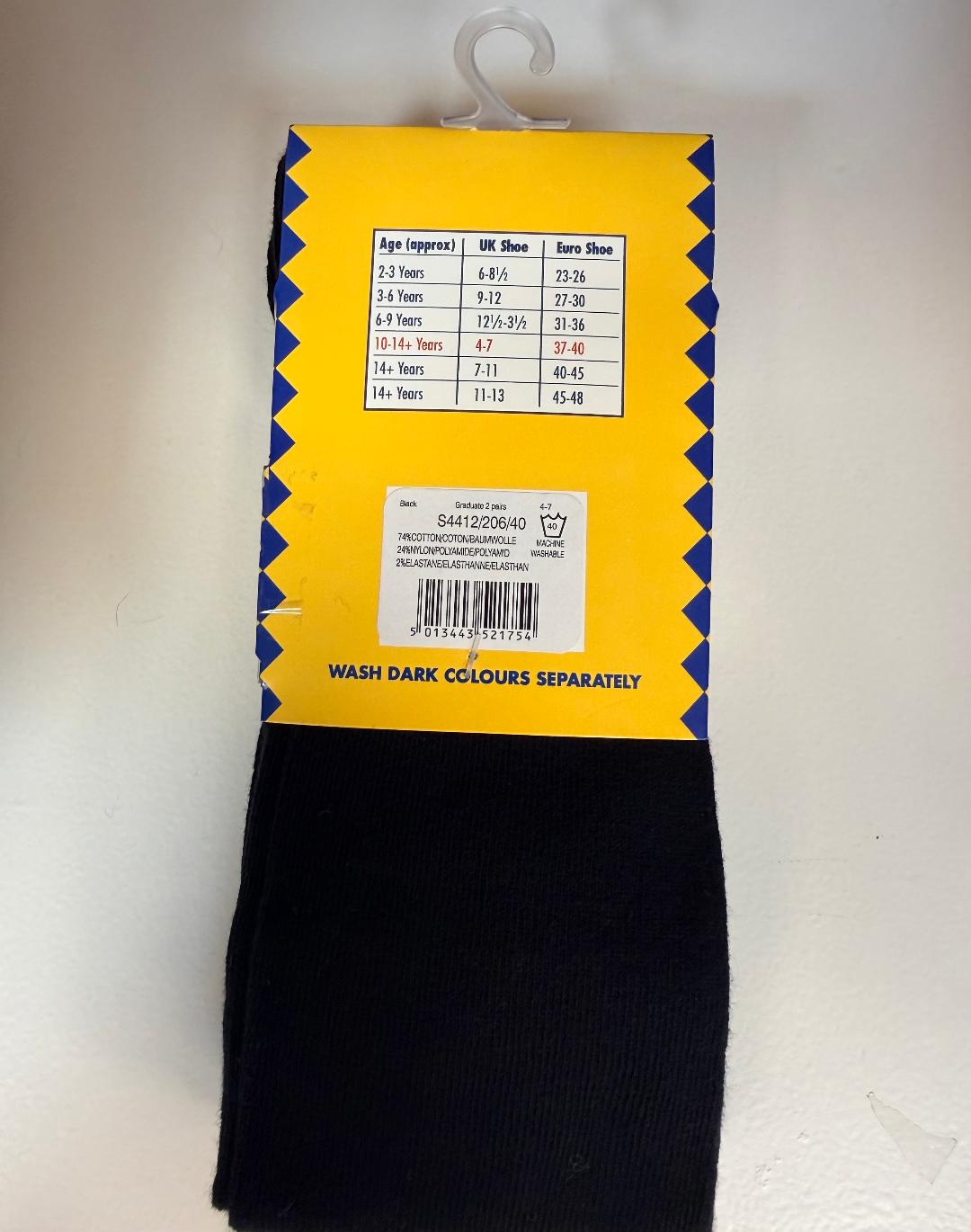Cotton Rich Knee High Socks (Black, Size UK 4-7)