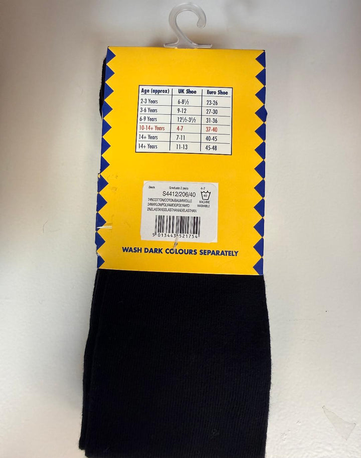 Cotton Rich Knee High Socks (Black, Size UK 4-7)