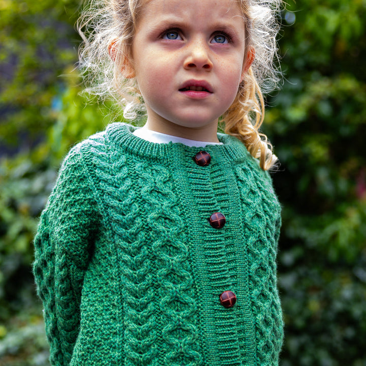 Kids Traditional Aran Cardigan - Green