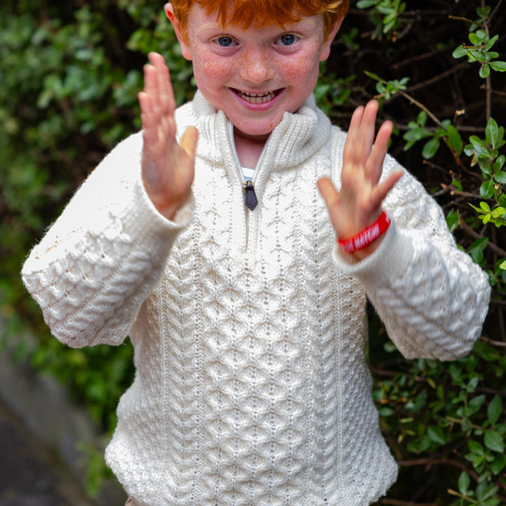 Traditional Kids authentic Aran knit Half-Zip Sweater