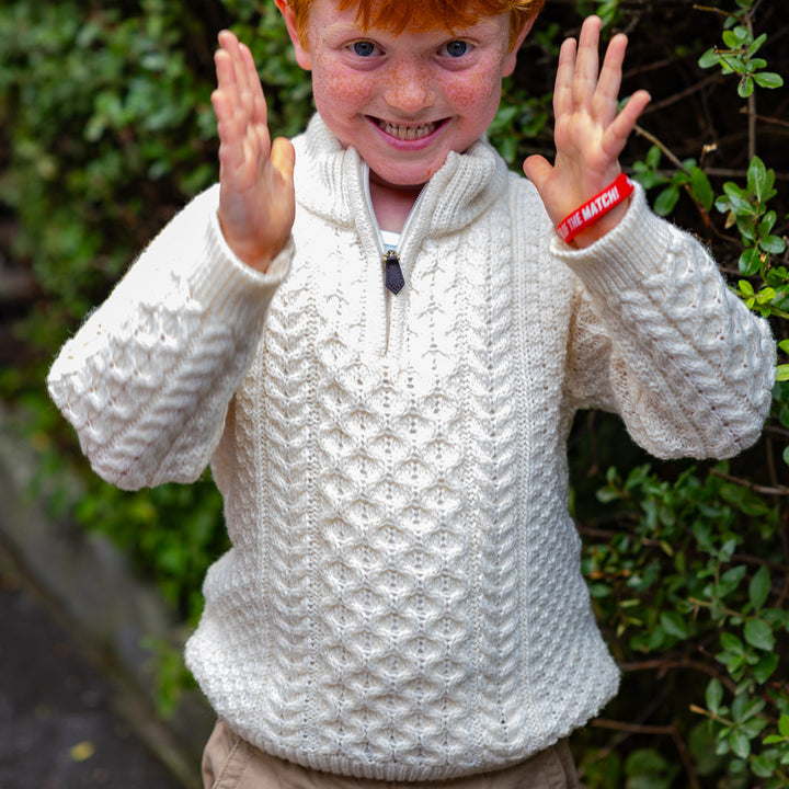 Traditional Kids authentic Aran knit Half-Zip Sweater